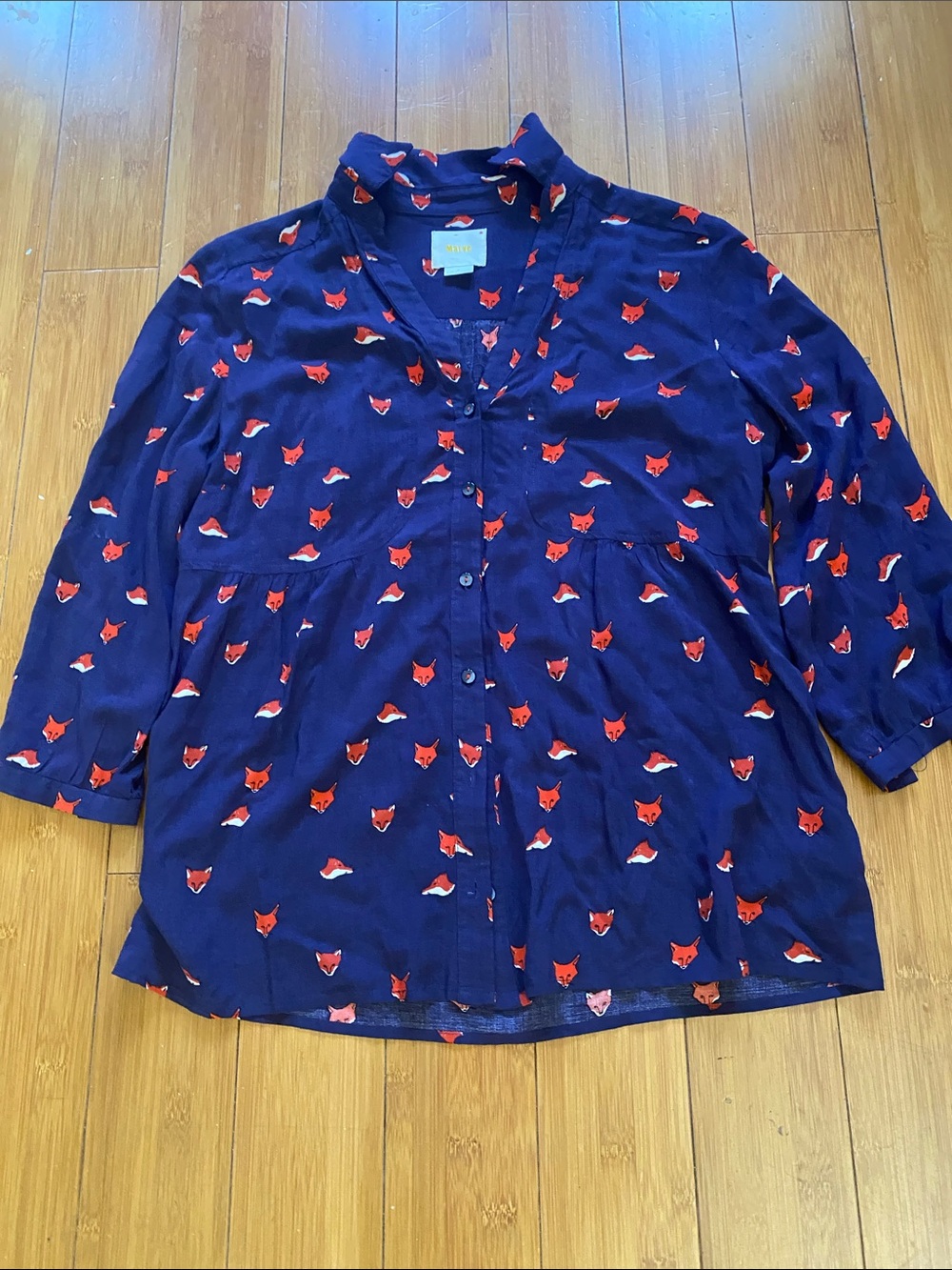 Maeve Navy Blouse with Red Fox Print